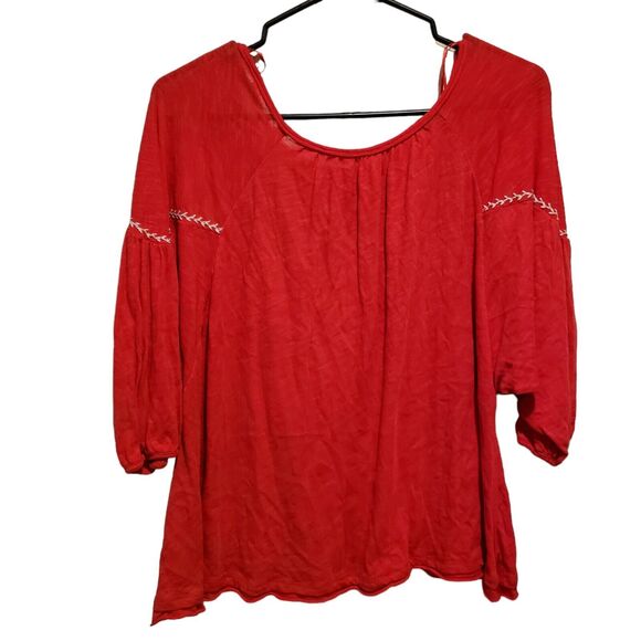 Free People Red Embroidered Boho Top Flowy Size XS - Picture 2 of 7